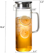 hjn Glass Pitcher with Lid Glass Water Carafe with Handle, Fridge Water Jug Cold or Hot Beverages, Iced Tea, Milk, Juice 1500ml/51oz & aluminum lid