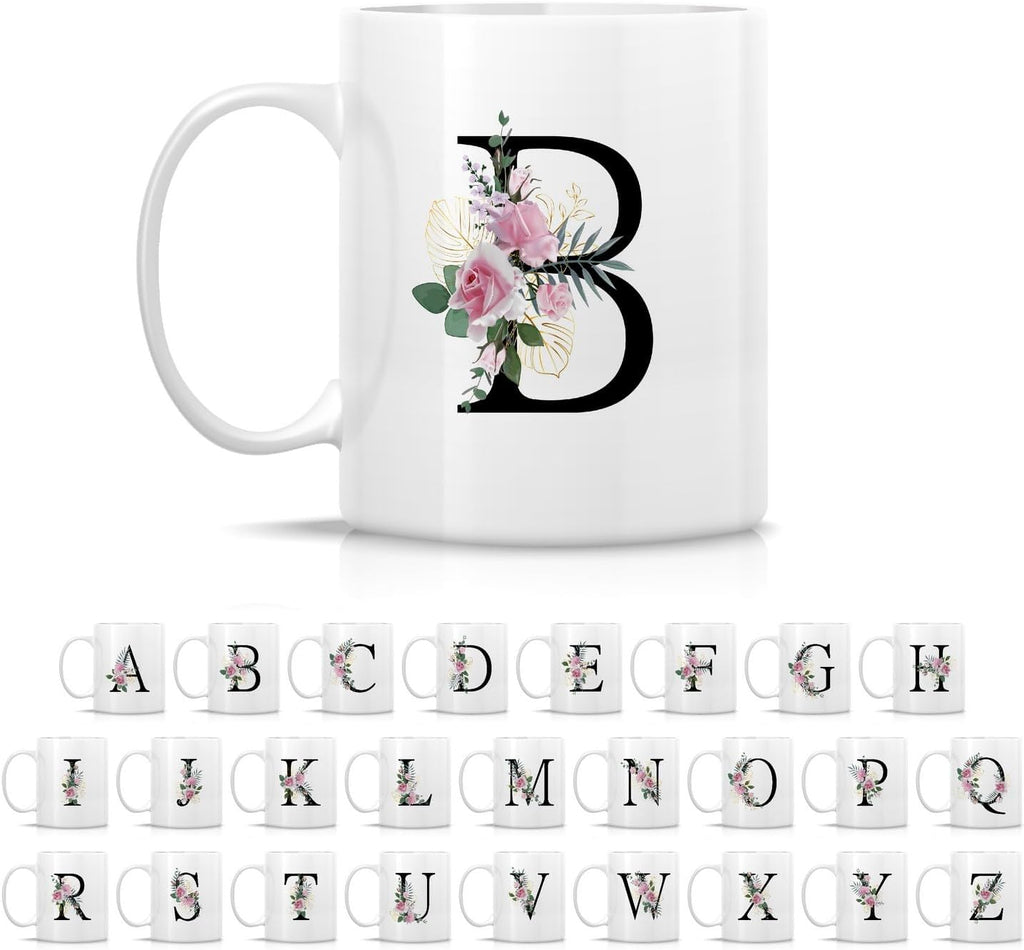 Retreez Initial A-Z Floral Botanical Bouquet Alphabet Monogrammed Monogram Mug 11 Oz Ceramic Tea Coffee Mugs - Appreciation Thank You Wedding Birthday Gifts for her friend coworker sister - B Initial
