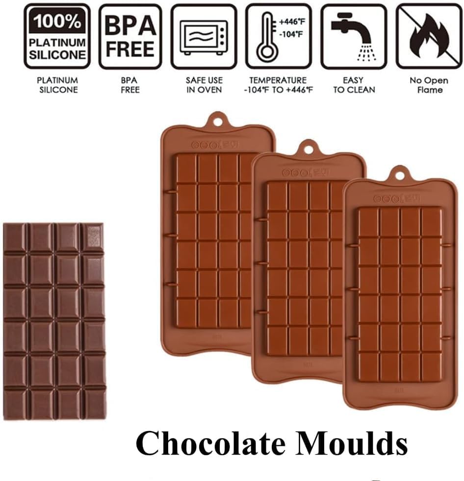 Protein Bar Molds, Energy Bar Molds 3 Pack Break Apart Silicone Chocolate Candy Molds, Non-Stick, BPA Free, Reusable for Homemade Snacks, Gifts