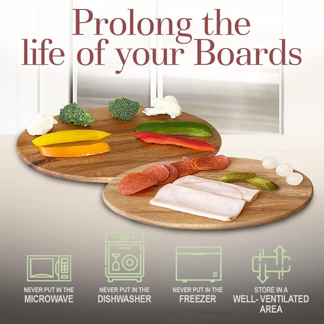 Woodard & Charles 6 Acacia Wood Serving Boards with Stand, Perfect for Serving, Sushi, Cheese, Hors d'oeuvre, Charcuterie, Sandwiches, 7 Piece Set, 9 1/2" x 6 1/2"