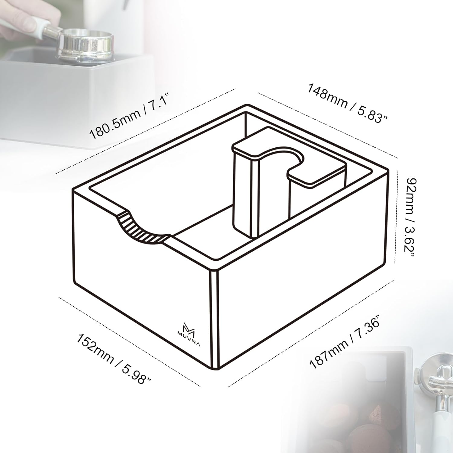 Espresso Knock Box, Durable ABS Plastic Coffee Grounds Dump Bin, Non-Slip Base with Tamping Station, Distribute and Tamp Espresso Product Tool,Espresso Barista Accessories