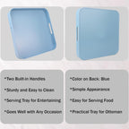 Square Blue Decorative Serving Tray with Handles, Versatile Ottoman Tray for Coffee Table, Entertaining, Outdoor Patio, Living Room, 13”*13”*1.6”