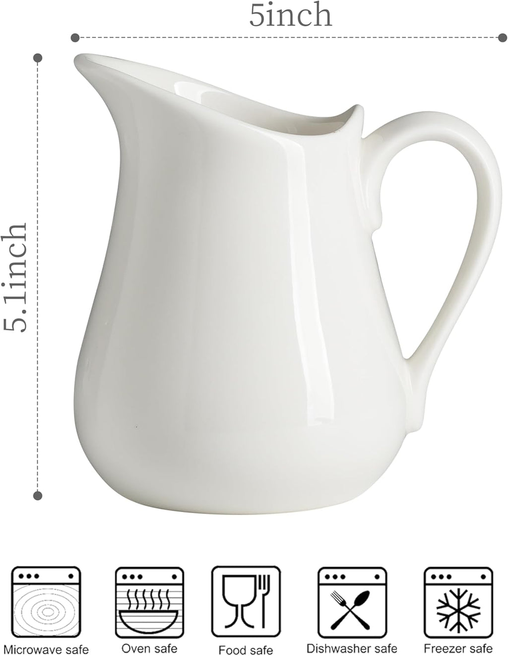 LYEOBOH 17 OZ Creamer Pitcher - Ceramics Creamer with Handle, Coffee Milk Pourer for Home Kitchen Microwave Dishwasher Freezer Safe, White