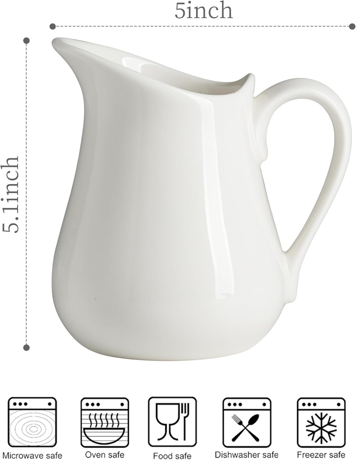 LYEOBOH 17 OZ Creamer Pitcher - Ceramics Creamer with Handle, Coffee Milk Pourer for Home Kitchen Microwave Dishwasher Freezer Safe, White