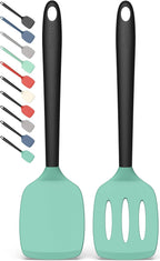 Coukre 2 Pack Silicone Spatula Set, High Heat Resistant, BPA Free Kitchen Spatula, Solid & Slotted Turner for Non-Stick Pans, Sautéing, and Flipping (2, AquaGreen)