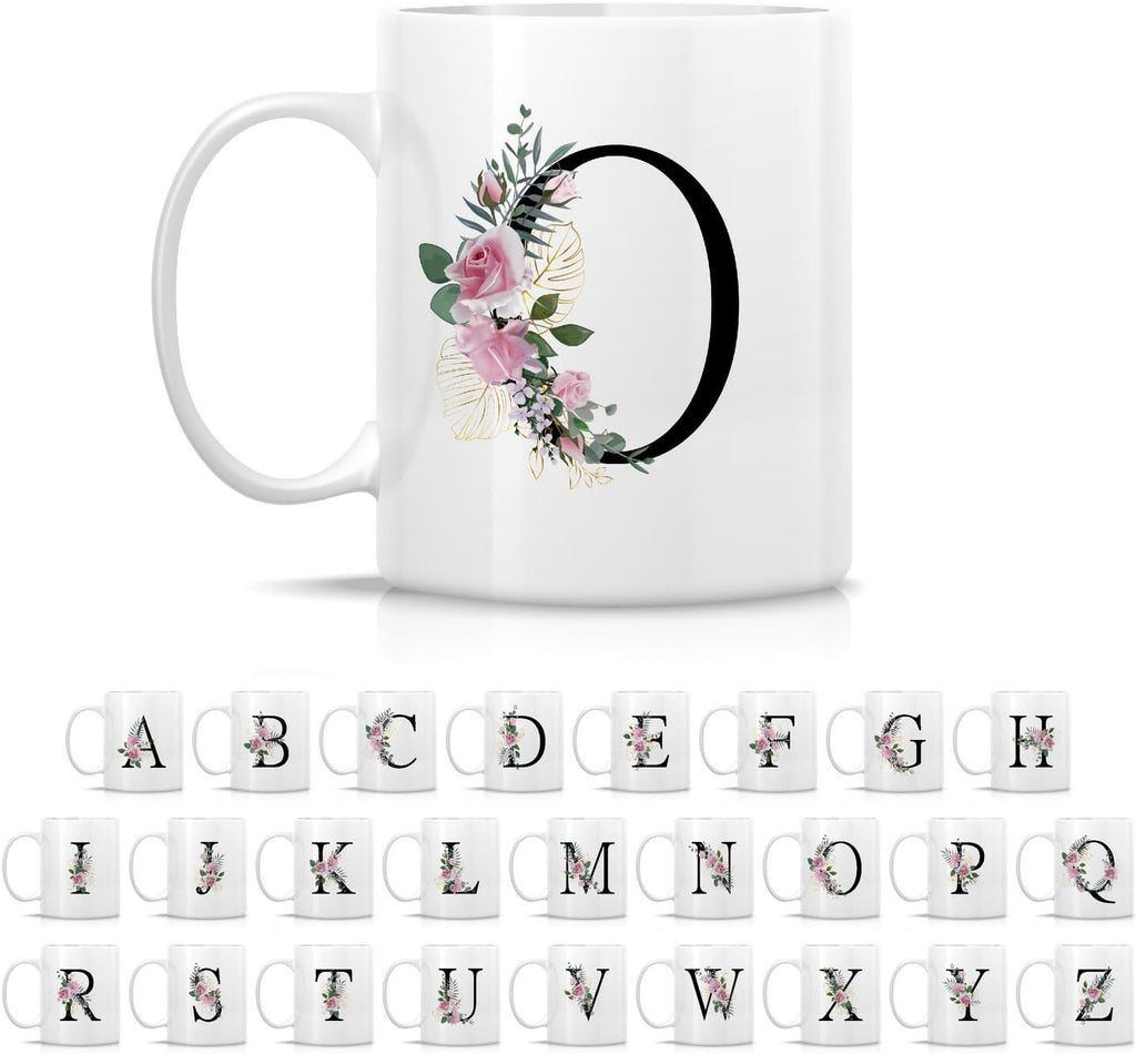 Retreez Initial A-Z Floral Botanical Bouquet Alphabet Monogrammed Monogram Mug 11 Oz Ceramic Tea Coffee Mugs - Appreciation Thank You Wedding Birthday Gifts for her friend coworker sister - O Initial