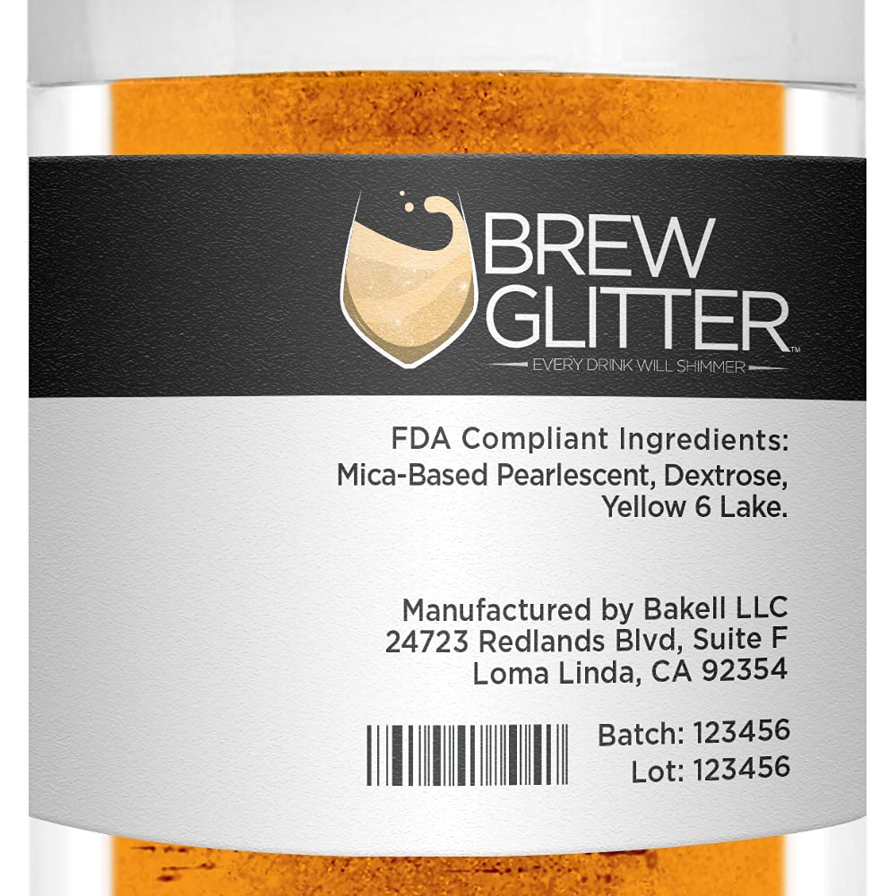 Orange BREW GLITTER Edible Glitter For Drinks, Cocktails, Beer, Garnish Glitter & Beverages | KOSHER & HALAL Certified | 100% Edible & Food Grade | Vegan, Gluten, Nut Free (25g, Orange)