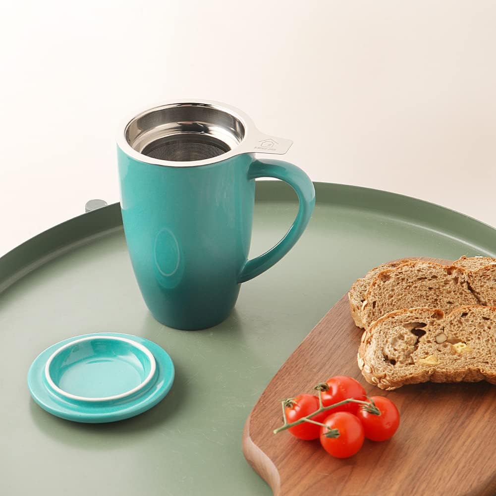 Sweejar Porcelain Tea Mug with Infuser and Lid,Teaware with Filter, Loose Leaf Tea Cup Steeper Maker, 16 Fl Oz for Tea/Coffee/Milk/Women/Office/Home/Gift (Gradient Blue)