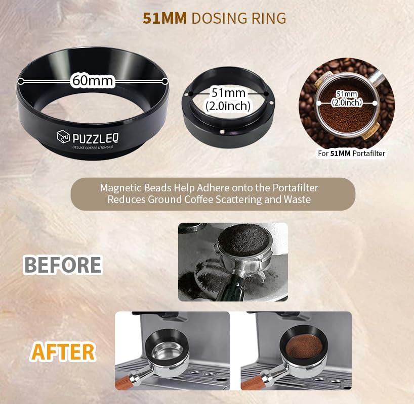 51mm Espresso Accessories Kit, Spring Loaded Calibrated Tamper,mat，WDT Tool，Dosing Funnel，Puck Screen kit，Basket Removal Tool ，Cleaning ClothSet， Fits Espresso Coffee Machines and 51 mm Portafilters