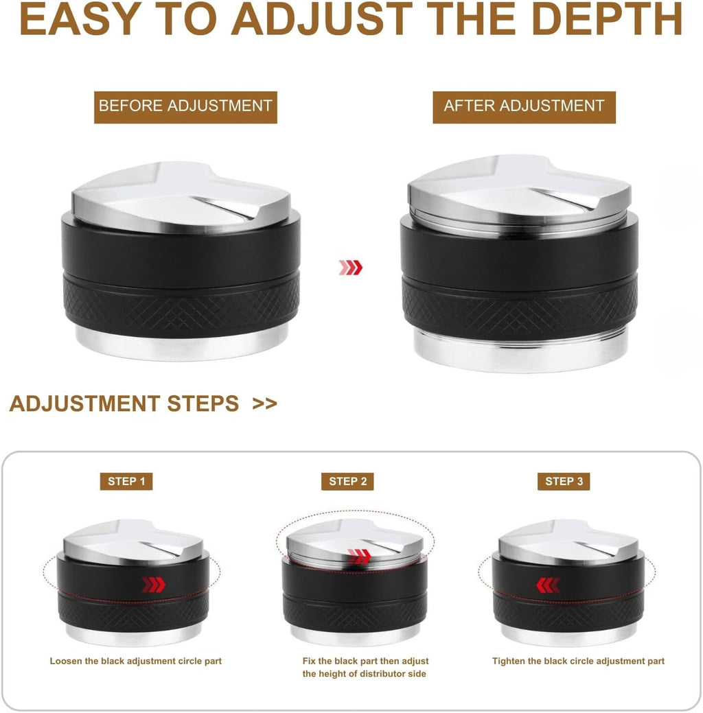 54mm Coffee Tamper and Distributor, Dual Head Coffee Leveler Fits for 54mm Breville Portafilter, Adjustable Depth Espresso Hand Tampers, Professional Barista Espresso Distribution Tool