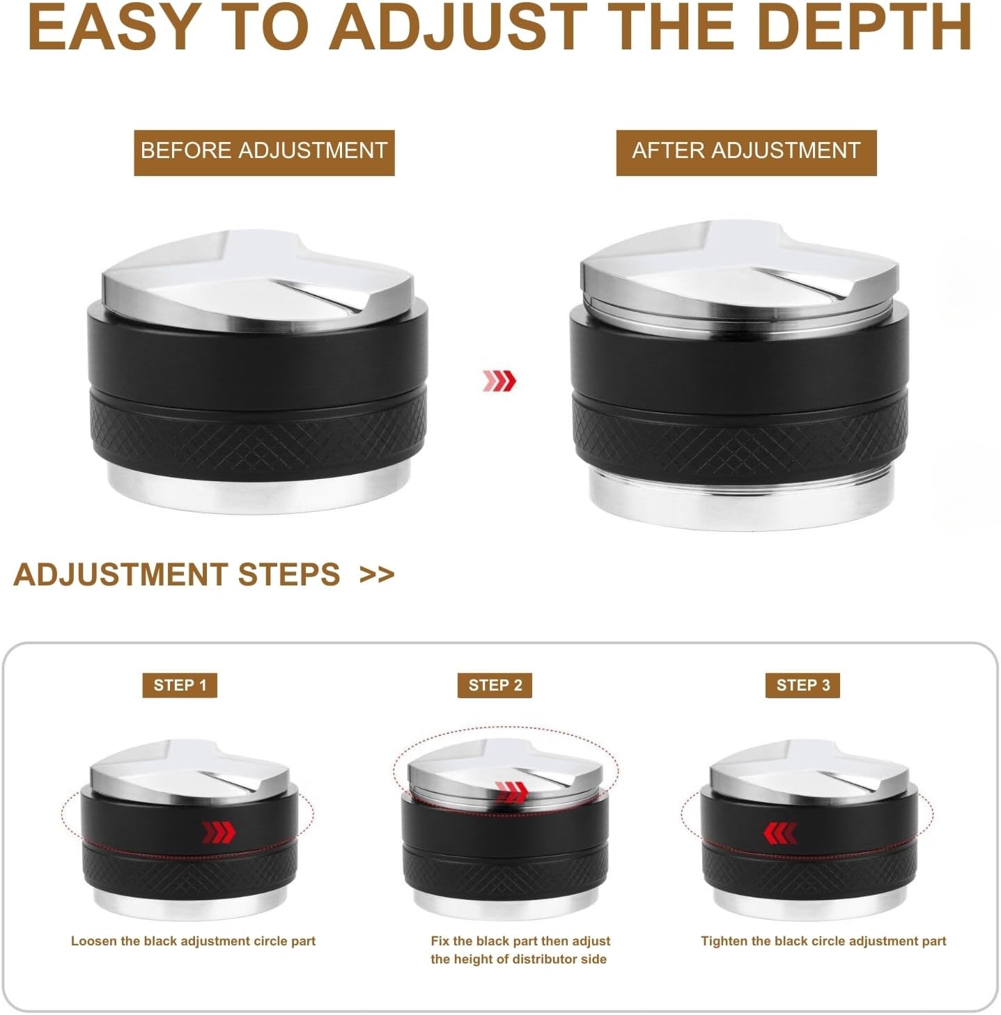 54mm Coffee Tamper and Distributor, Dual Head Coffee Leveler Fits for 54mm Breville Portafilter, Adjustable Depth Espresso Hand Tampers, Professional Barista Espresso Distribution Tool