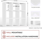 Helsin 9 Grid Vintage Coffee Mug Display Rack, 16inch Wall Mounted Wooden Curio Shadow Box Shelf, Cup Floating Shelves Display and Organizer (White)