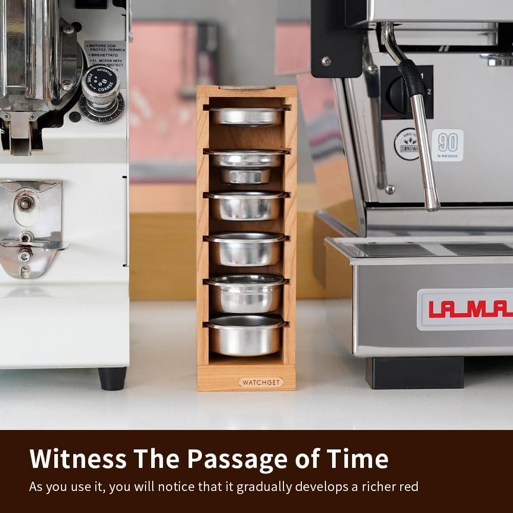 watchget Espresso Filter Basket Stand Portafilter Filter Basket Holder Rack Wooden Espresso Portafilter Precision Basket Storage Stand for 58mm Espresso Machines and Coffee Puck Screen (Cherry Wood)