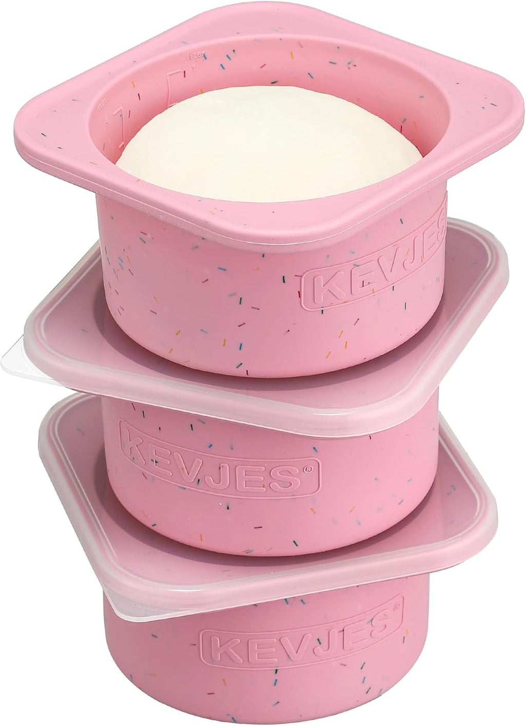 PLUS 1000ml Pizza Dough Proofing Containers for DIY family Artisan Pizza, Food Grade Silicone Stackable Boxes with Lids, Freezer, Fridge, Dishwasher Safe-Sprinkles Pattern-3 Pack (Cotton Candy)