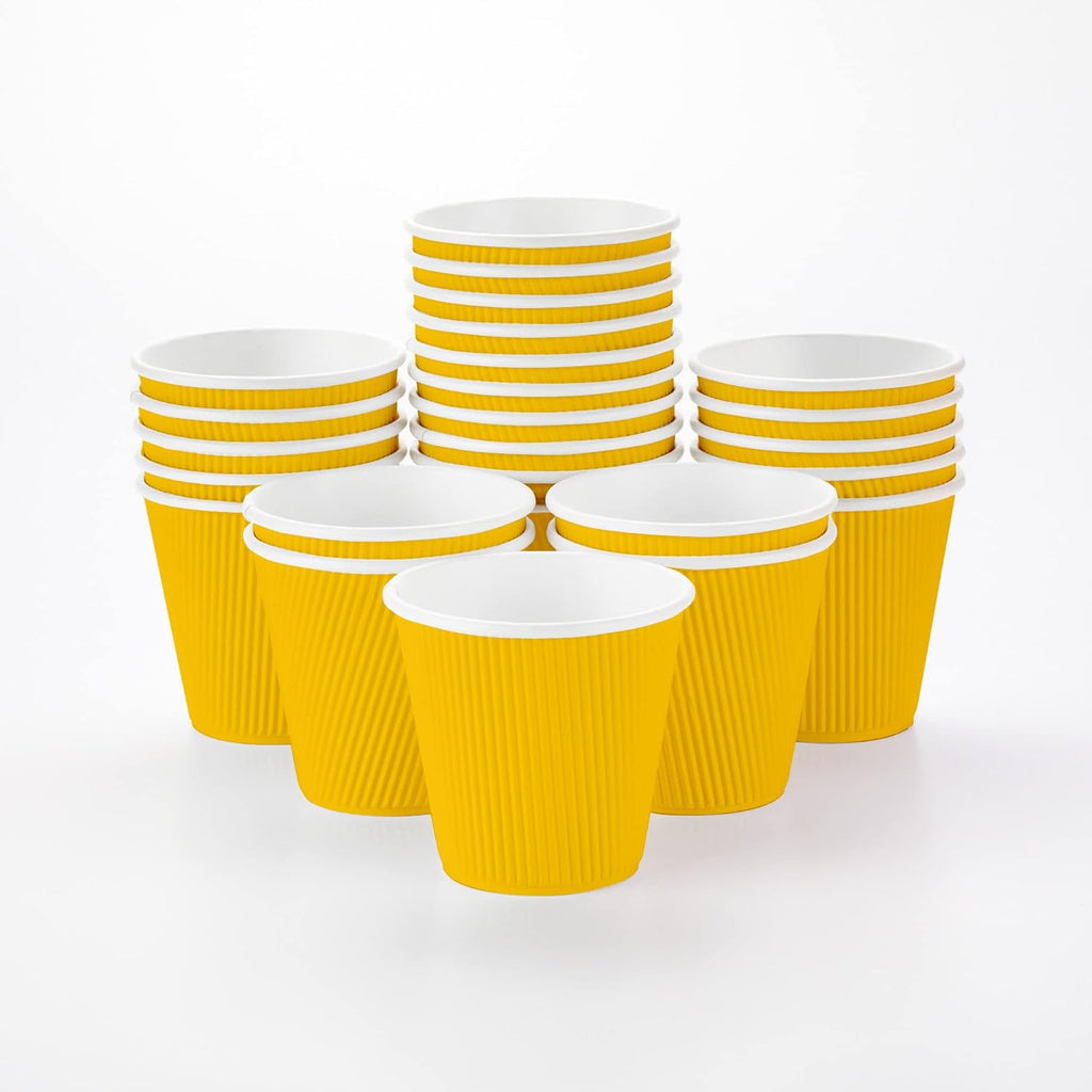 Restaurantware 8 Ounce Double Wall Disposable Coffee Cups, 500 Insulated Yellow Paper Tumblers with Ripple Wall Design, Lids Sold Separately for Hot Drinks like Tea, Hot Chocolate and More