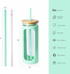 Kodrine 20oz Glass Tumbler with Straw and Lid, Iced Coffee Cups with Bamboo Lids, Glass Cups for Cold Drinks, Smoothie Cup with Silicone Sleeve for Travel, Work, BPA FREE-Light Green