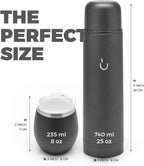 BALIBETOV Complete Yerba Mate Set - Modern Mate Gourd, Thermal Flask, Bombilla and Cleaning Brush Included - All Premium Quality 304 18/8 Stainless Steel (Full Black)