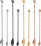 AnSaw Rose Gold 10-Inch Stainless Steel Cocktail Spoon with Leaf Handle - Perfect for Mixing & Layering Drinks in Tall Cups, Bar & Shakers - Durable Long Handle Bar Stirrer,2-Pieces