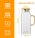 2 Pack 2 Liter 68 oz Glass Pitcher with Lid and Spout, Gold Glass Water Pitcher for Fridge, Glass Carafe for Hot/Cold Water, Large Jug for Iced Tea, Coffee, Juice and Homemade Beverage