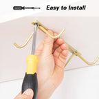 Cabinet Hook Mug Holder - Hanging Coffee Cup Rack for Kitchen, Under Cabinets Metal Hangers Organizer Shelf Storage Utensil (Gold)