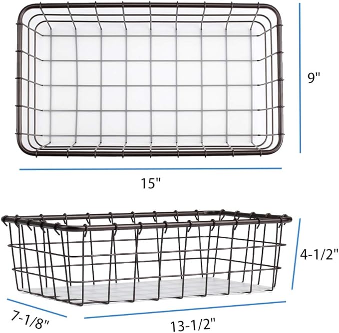 4 Pack Large Wire Baskets, 15" x 9" Metal Wire Basket for Pantry Organizers, Kitchen, Bathroom, Office, Stackable Storage Baskets, Bronze