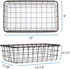 4 Pack Large Wire Baskets, 15" x 9" Metal Wire Basket for Pantry Organizers, Kitchen, Bathroom, Office, Stackable Storage Baskets, Bronze