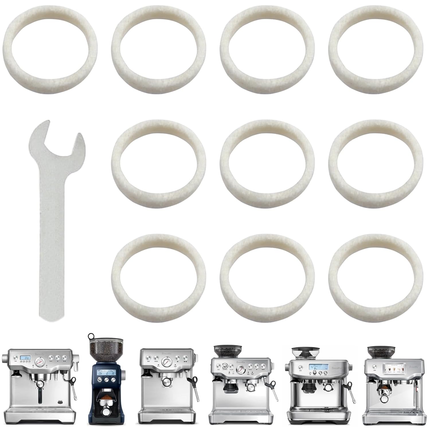 10Pcs Felt Washer Replacement for Breville Espresso Machine Grinders, Compatible with BES870, BES878, BES880, BES980, BES990, BCG600, BCG820, Breville Espresso Machine Parts