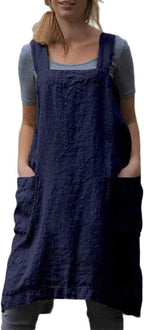 YESDOOD Cotton Linen Apron Cross Back Apron for Women with Pockets Pinafore Dress for Baking Cooking