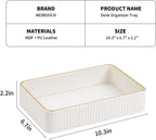 Desk Organizer Tray, PU Leather Valet Tray Nightstand Organizer Cologne Perfume Trays for Men Women, Decorative Vanity Trays Key Bowl Trinket Dish (Ivory, 10.3" x 6.7" x 2.2")