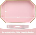 Pink Decorative Tray with Handles, Versatile Serving Tray for Coffee Table, Ottoman, Ideal for Serving, Displaying, Organizing, 15.7"*10.2"*1.57"