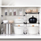 carrotez Expandable Cabinet Organizer, Set of 1 Width & Height-Adjustable Kitchen Cabinet Organizer Shelf, Stackable Kitchen Counter Shelf, 11.8~19.6 x 7.8 x 5.9~9" Black