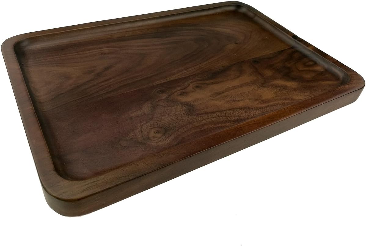 Rustic Walnut Wooden Tray Solid Wood Serving Tray Square Rectangle Platter Tea Tray Coffee Table Tray (Rectangle Large (13x9x0.8inch))