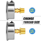 MEANLIN MEASURE 0~60Psi Stainless Steel 1/4" NPT 2.5" FACE DIAL,Liquid Filled Pressure Gauge,Pool Sand Filter Pressure Test Back Mount(Pack of 2) with 1/4" x 1/2" NPT and 1/4" x 3/8" NPT Hex Bushing