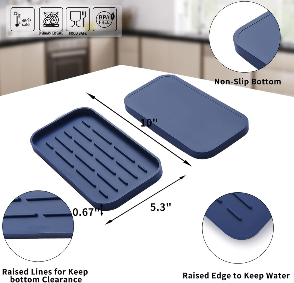 Silicone Kitchen Sink Organizer Tray for Multiple Usage,Eco-Friendly Sponges Holder for Kitchen Bathroom Counter or Sink,Dish Soap Dispenser,Scrubber,Bottle,Cup (Navy Blue, 10"×5.3")