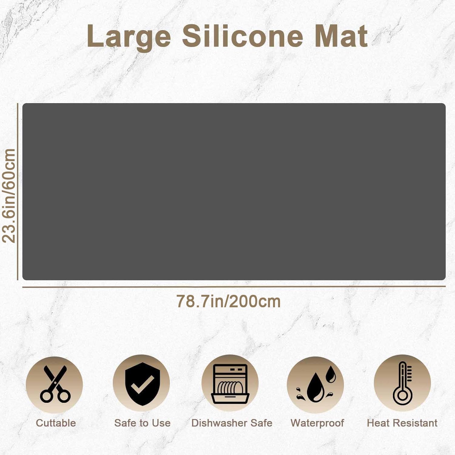 78.7"x23.6" Large Silicone Mat for Kitchen Counter, Heat Resistant Non-Slip Countertop Protector, Waterproof Silicone Craft Mat for Kitchen Island, Semitransparent