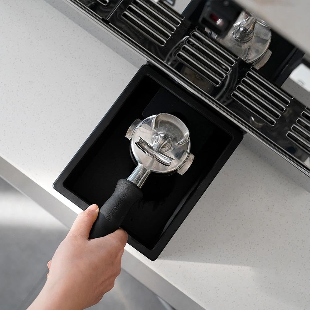 watchget Espresso Knock Box, Coffee Ground Knock Box, Dual Function Storage and Tamping Tool with Non-Slip Base, Made of Durable ABS Plastic, Perfect for Baristas and Coffee Enthusiasts, Black