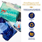 Herbs & Kettles Blue Chai Boba Kit | Butterfly Pea Flower Chai with Ginger, Cardamom, Cloves & Cinnamon + Chewy Tapioca Pearls | Complete DIY Caffeine-Free Bubble Tea Kit with Reusable Straws |