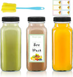 3 Pack 8oz Glass Juice Bottles with Lids, 250ml Reusable Glass Juicing Bottles, Square Drinking Jars Drink Containers with Caps for Water, Milk, Ginger, Kombucha, Beverages