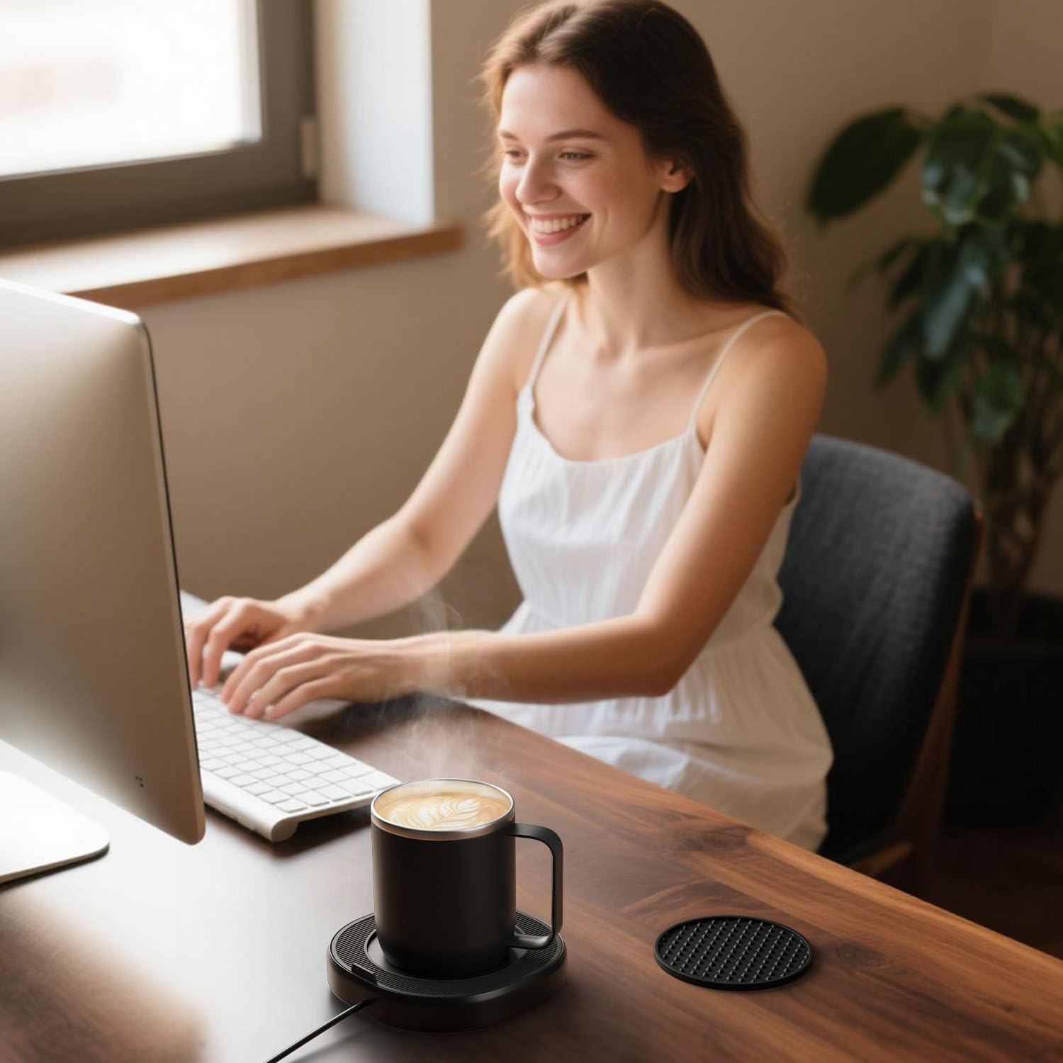 Coffee Mug Warmer & Mug Set for Desk Auto Shut Off, Smart Coffee Warmer & 14oz Cup, Fast Heating Electric Coffee Cup Warmer 4 Temperature Control Setting 8H Timer Candle Tea Beverage Warmer for Coffee