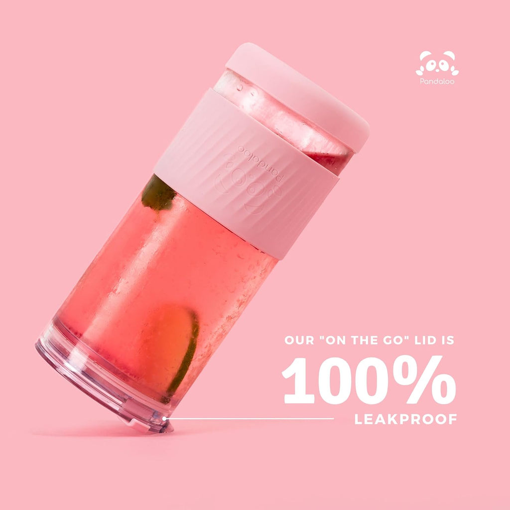 Pandaloo® Glass Cups With Lids and Straws -20 Fl Oz- Perfect Size Iced Coffee Cup - Smoothie Cup With Bamboo Lid and On the go Lid - Glass Tumbler With Straw (1 Count (Pack of 1), Tender Pink)