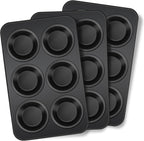 TeamFar Muffin Pan, 6 Cup Muffin Tin Cupcake Pan Tray with Nonstick Coating and Stainless Steel Core, for Home/Kitchen Baking, Healthy & Heatproof, Release Easily & Easy Clean, Set of 3