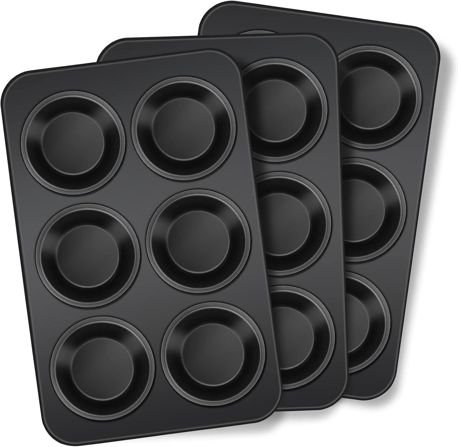 TeamFar Muffin Pan, 6 Cup Muffin Tin Cupcake Pan Tray with Nonstick Coating and Stainless Steel Core, for Home/Kitchen Baking, Healthy & Heatproof, Release Easily & Easy Clean, Set of 3
