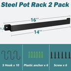 2 Pack Steel-made Kitchen Utensil Rack Organizer Wall-mounted Pot Pans Wall Hanger Holder for Coffee Mug Rack Cup Hanging Kitchen Black with 10 S Hooks