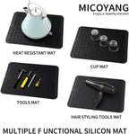 Silicone Dish Drying Mat for Multiple Usage,Easy clean,Eco-friendly,Heat-resistant Silicone Mat for Kitchen Counter or Sink,Refrigerator or drawer liner Black L 16 inches x 12 inches