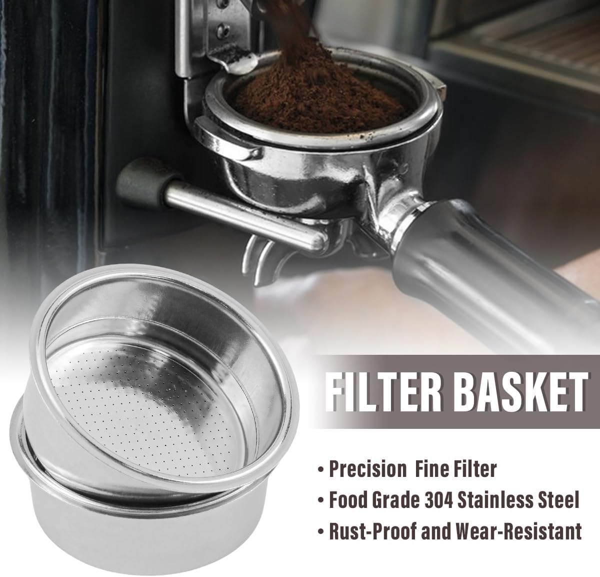 51mm Coffee Filter Basket, Stainless Steel Coffee Filter, Double Layer Pressurized Espresso Maker Accessories, 2PCS