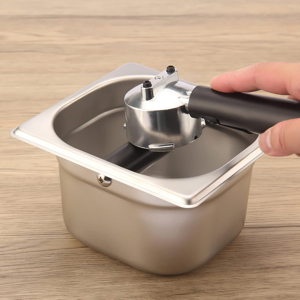 Ailelan Coffee Knock Box,Espresso Dump Bin,Coffee Bin,Stainless Steel Espresso Knock Box Built-in Container for Ground 6.3 x 6.89 x 3.7 inch (Square)