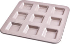 Financier Cake Pan, 9-Cavity Non-Stick Square Muffin Pan Biscuits Cookies Bakeware for Oven Baking (Champagne Gold)
