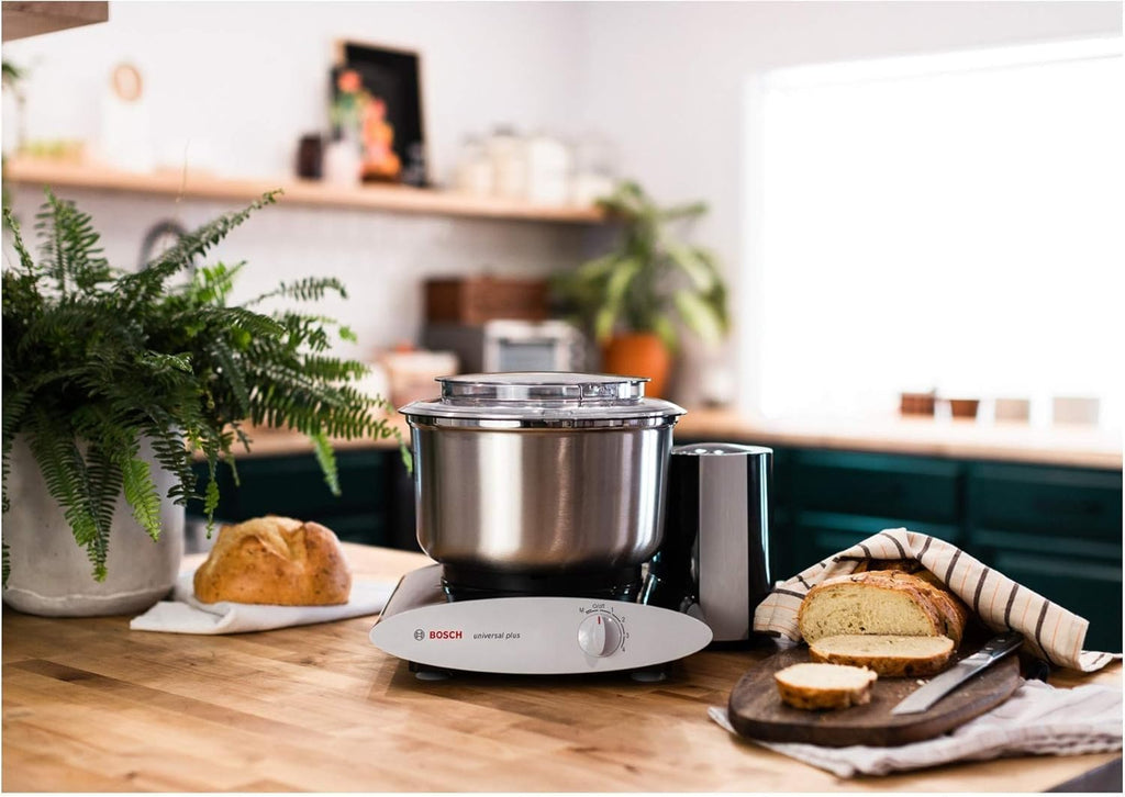 Bosch Universal Plus Stand Mixer with Stainless Steel Bowl with NutriMill Dough Hook Extender Bundle- Black 500 Watt