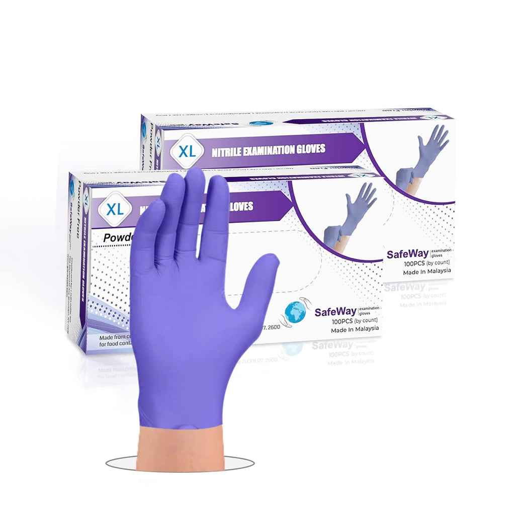 SafeWay Nitrile Gloves, 200 Ct, X-Large, Powder-Free, Latex-Free, All-Purpose, Professional Disposable Gloves with Textured Fingertips for Medical Use, Food Prep, Cleaning, Tattoo & More