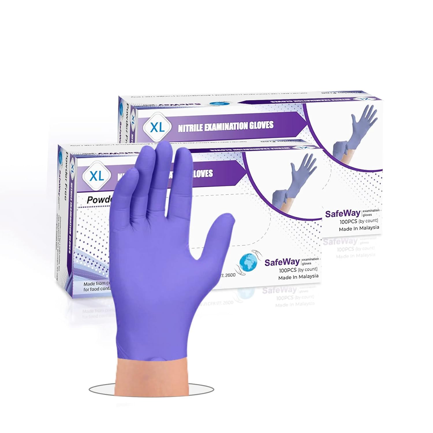SafeWay Nitrile Gloves, 200 Ct, X-Large, Powder-Free, Latex-Free, All-Purpose, Professional Disposable Gloves with Textured Fingertips for Medical Use, Food Prep, Cleaning, Tattoo & More
